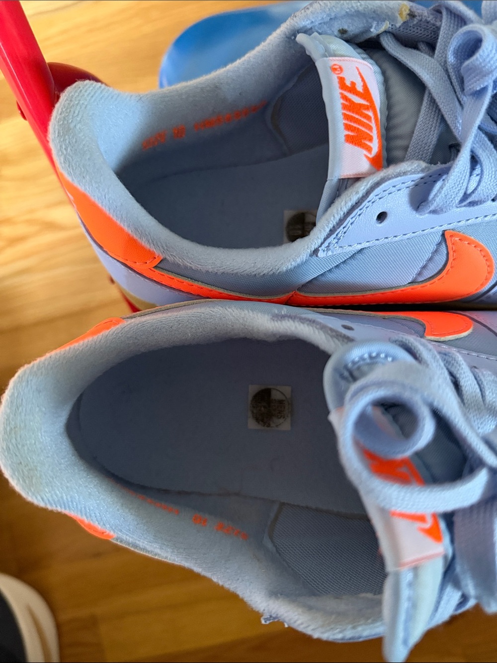 Nike Light Blue and Orange Athletic Shoes with Gold Accents - Picture 4 of 7